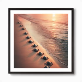 Marching Turtles at Sunset Art Print