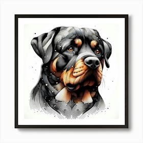 Rottweiler Dog Head - Abstract Line Art Illustration 58 Art Print