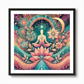 Inspirational Mental Wellness Art with Celestial and Nature Themes – Meditative Design Art Print