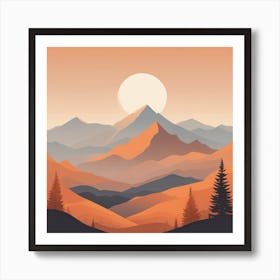 Misty mountains background in orange tone 82 Art Print