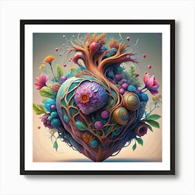 Heart With Flowers And Vines Art Print