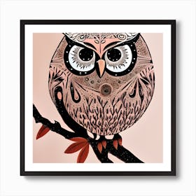 Pretty Owl On Tree Branch Art Print