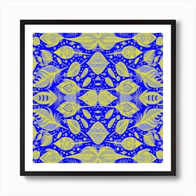 Neon Vibe Abstract Peacock Feathers Blue And Yellow Art Print
