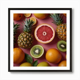 Exotic Fruits On Pink Background Art Print 1 Poster