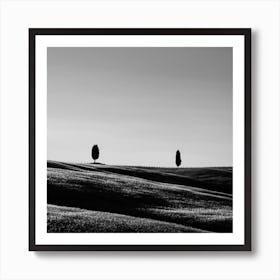 Italy Tuscany Hill Trees Bw Square Art Print