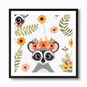 Floral Baby Lemur Nursery Illustration (10) Art Print