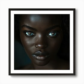 Portrait Of A Black Woman With Blue Eyes Art Print