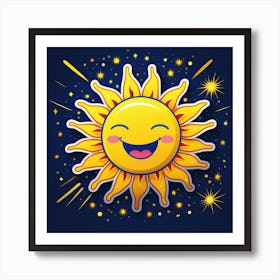 Lovely smiling sun on a blue gradient background 151 Art Print