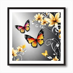 Butterflies And Flowers 7 Art Print