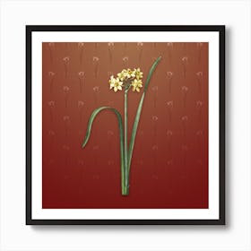 Vintage Cowslip Cupped Daffodil Botanical on Falu Red Pattern n.0666 Art Print