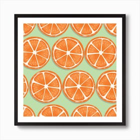 Orange Slices Pattern On Pastel Green Square Art Print