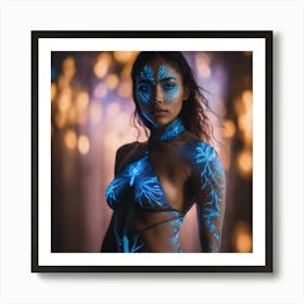 Warrior woman with neon body art Art Print