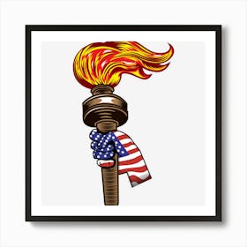 American Flag And Torch 4th Of July Patriotic Art Print