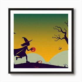 Chasing Halloween Magic: A Witch’s Twilight Run Art Print