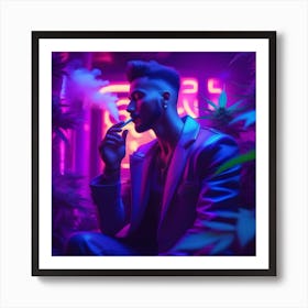 Man Smoking Marijuana At Night Art Print