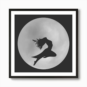 Minimalist Black and White Full Moon Silhouette with Female Dancer - Empowerment - Moon Magic Art Print