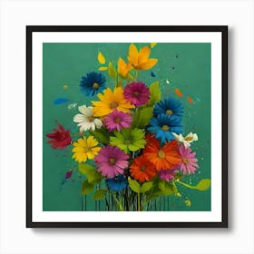 Colorful Flowers In A Vase Art Print