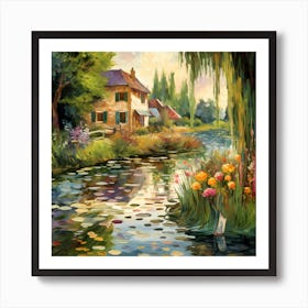 Sunlit Brush Rhapsody: Riverside Mosaic Art Print