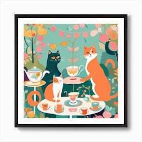 Cute Cat Tea Party Art Print