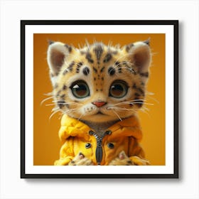 Cute Leopard In Yellow Jacket Art Print