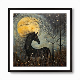 Horse In The Moonlight Art Print