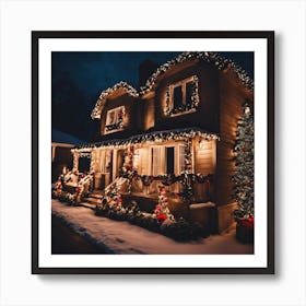 Christmas Lights On A House Art Print