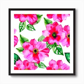 Seamless Pattern With Pink Flowers 1 Art Print