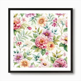 Flora Floral Flowers Flower Background Seamless Pattern Art Print