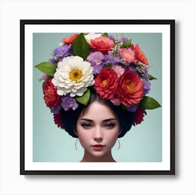 Very Pretty Woman With Flowers On Her Head Art Print