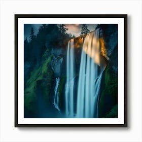 Waterfall At Sunset 1 Art Print