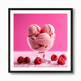 Ice Cream With Raspberries On Pink Background 6 Art Print