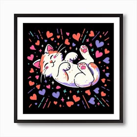 Cat With Hearts Art Print