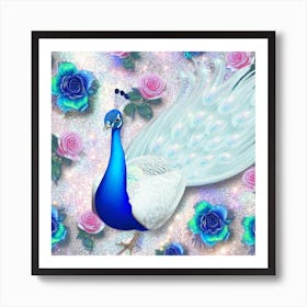 Peacock With Roses 9 Art Print