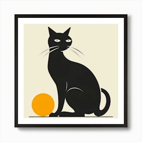 Black Cat With Orange Ball 1 Art Print