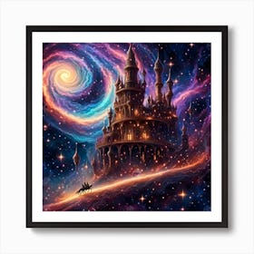 Surreal Castle in The Swirl of Galaxy Art Print