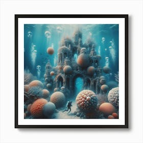 Diving Into The Water, Discovering An Underwater Garden Of Coral Castles 1 Art Print