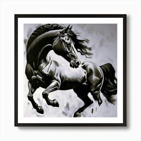 Black And White Horse Painting Art Print