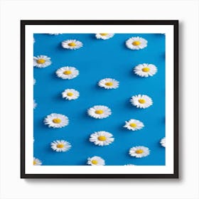 Daisies On Blue Background Art Print