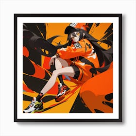 Anime Girl In Orange And Black Art Print