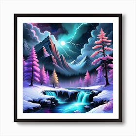 Winter Landscape With Waterfall 2 Art Print