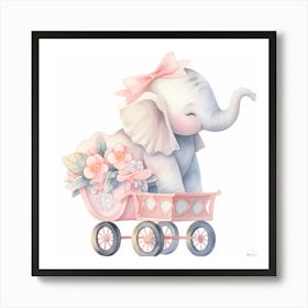 Baby Elephant In Carriage - nursery decor, baby girl Art Print