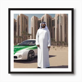 Saudi Man In Front Of Car Art Print