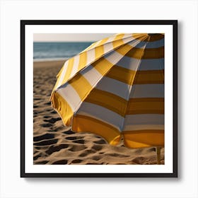 Yellow And White Beach Umbrella Close Up Summer Photography Art Print