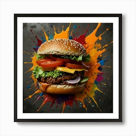 Cheeseburger On Pop Art Background Art Print