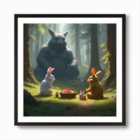 Rabbits In The Woods 3 Art Print