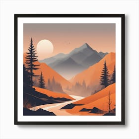 Misty mountains background in orange tone 76 Art Print