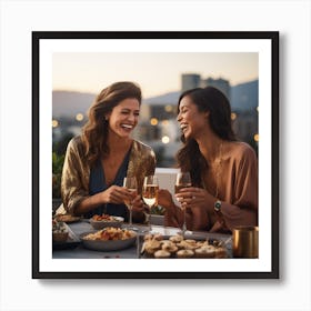 Two Women Laughing At A Dinner Party Art Print