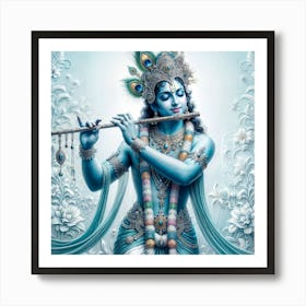 Lord Krishna Playing Flute Indian Traditional Digital Painting Art Print