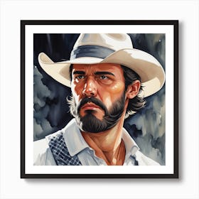 The Cowboy In White - Watercolor Portrait Art Print