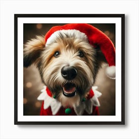 Dog in a Santa Hat 2 Print Art Print